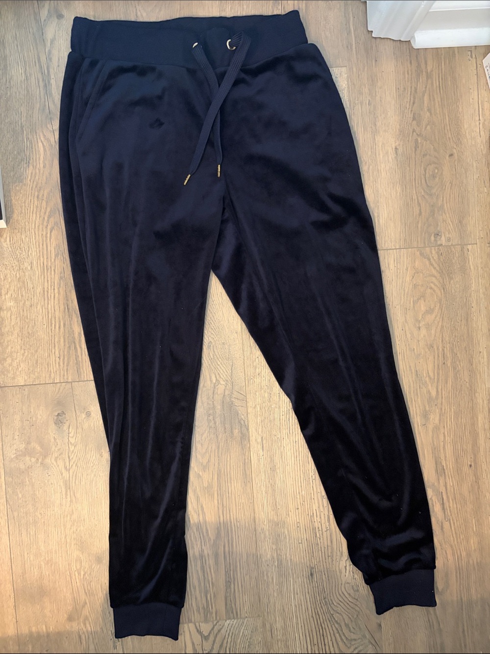 White Mark Navy Velvet Jogger Pants with Drawstrings